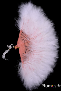 Éventail en plumes de dinde - 50 x 28 cm - blanc